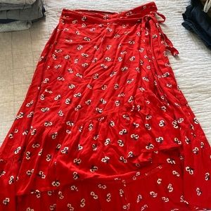 Red Floral Wrap Skirt